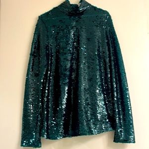 Sequined emerald evening wear/formal long sleeved celebration blouse.
